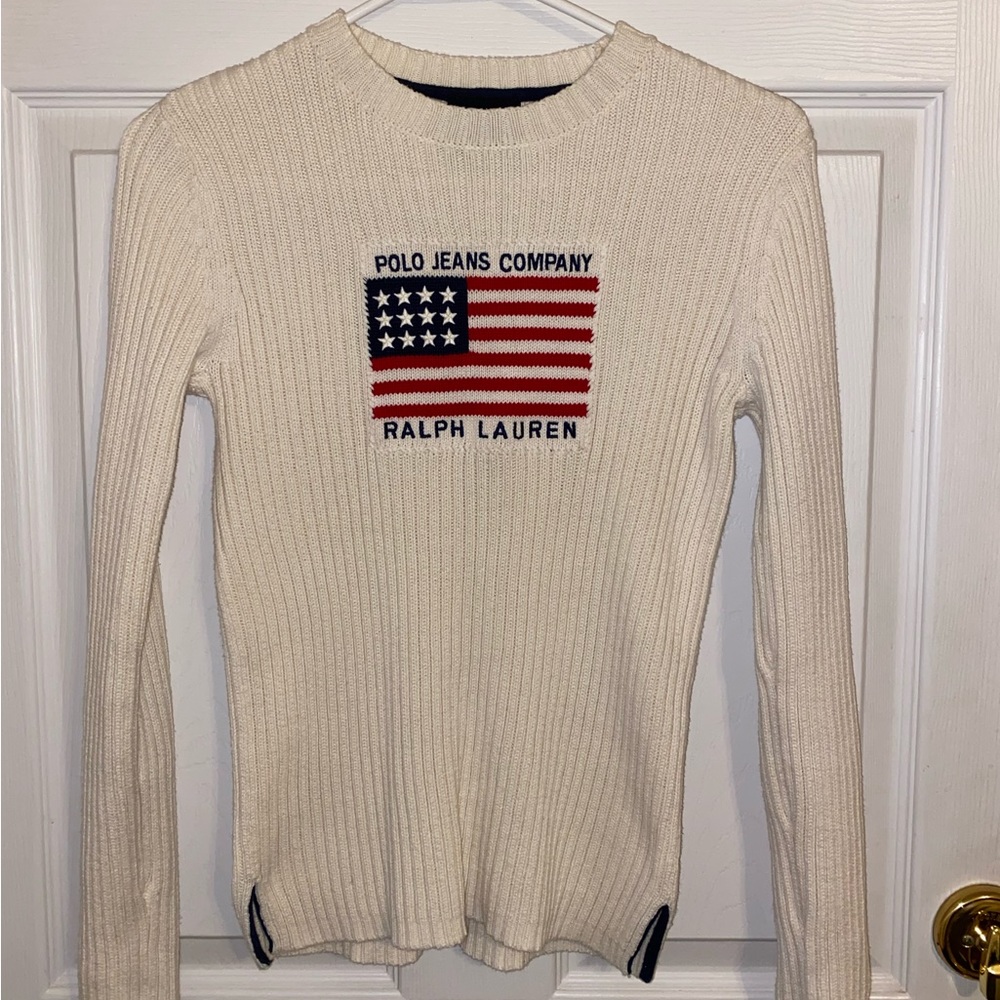 Ralph Lauren American flag embroidered cream sweater